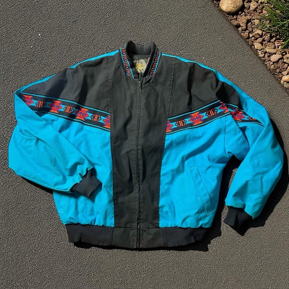 David‎ James Vintage USA South Western Blue Aztec Barn Coat Bomber